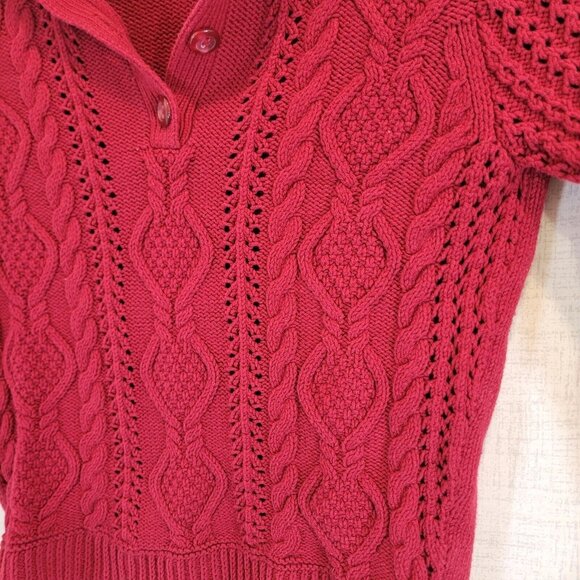 Charter Club Sweater Womens Small Red Cable Knit V-Neck Button Collar - Picture 3 of 7